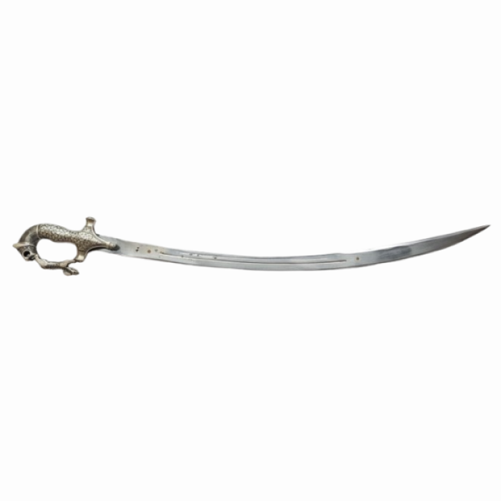 Sword Silver Plated Handle and Silver Work On Cover (Lion-Rabbit Handle)